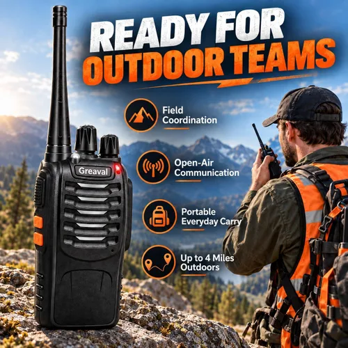 Vista 8 de Walkie Talkies de largo alcance, paquete de 6, recargable de 16 canales