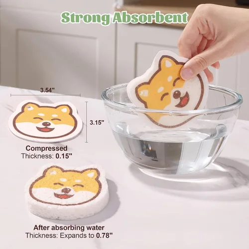 Vista 3 de JOYMOOP Esponja de cocina de dibujos animados, esponjas de celulosa para limpieza, esponjas antiarañazos para lavar platos, esponja reutilizable