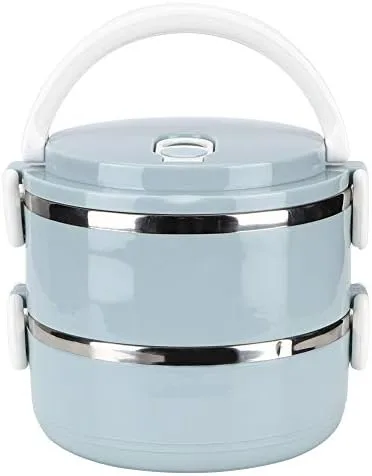 CHICIRIS - Lonchera portátil de acero inoxidable con fideos de arroz azul (doble capa)