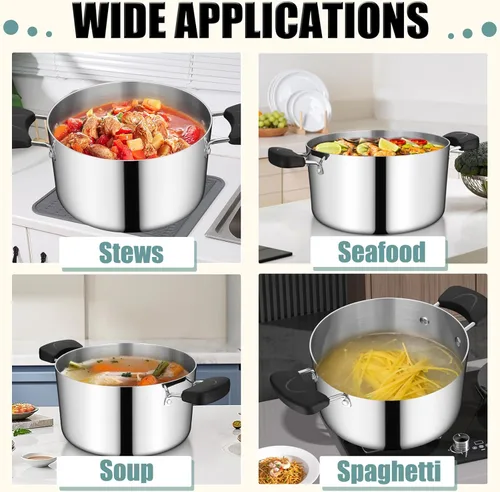 Vista 7 de TeamFar Olla de acero inoxidable, olla de cocción de pasta de tres capas de 6 cuartos con tapa y asas resistentes al calor, para cocina eléctrica
