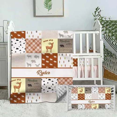 Vista 13 de Juego de ropa de cama personalizado para cuna de bebé, edredón de cuna con nombre personalizado, ropa de cama de guardería de vehículos de Vehículo