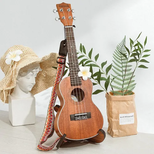 Vista 8 de CAHAYA Kit de ukelele de concierto para principiantes de 23 pulgadas con bolsa de concierto, correa de arcoíris, calcomanías de diapasón