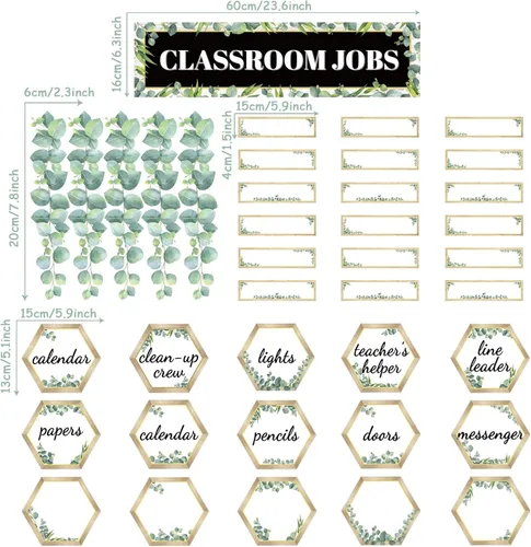 Vista 2 de Juego de 116 tableros de anuncios de eucalipto para trabajos en el aula, gráficos de ayudantes para profesores, recortes de eucalipto, placas