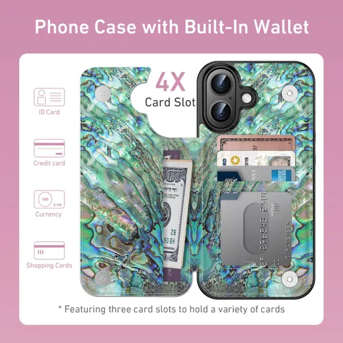 Vista 876 de LETO para iPhone 15 Pro Funda tipo cartera - Tapa tipo folio con patada - Diseños de moda - Tarjetero - Funda protectora para mujeres y niñas - 6.1