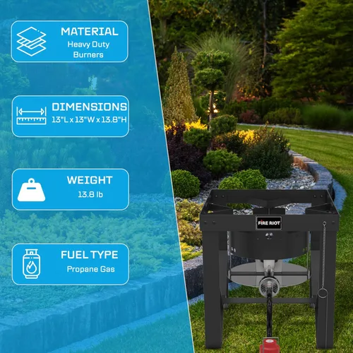 Vista 3 de FIRE RIOT - Quemador de propano de alta presión de 50,000 BTU - Estufa de propano de quemador único ajustable con regulador de 10PSI certificado CSA