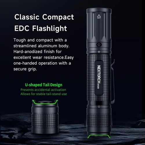 Vista 7 de NEXTORCH Linterna recargable E52D de alto lúmenes, linterna táctica de 3700 lúmenes con 3 modos y estroboscópica para senderismo al aire libre