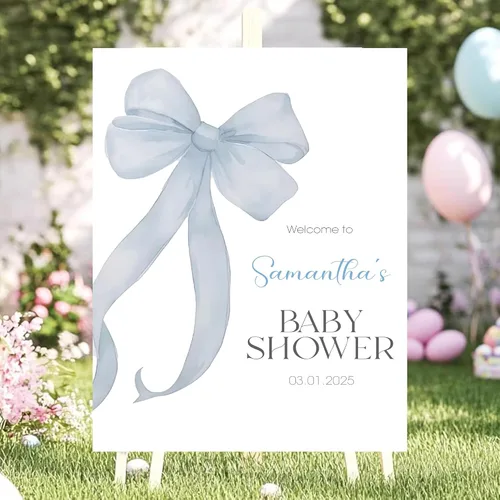 Vista 13 de Letrero de bienvenida con texto en inglés «We Can Bearly Wait Baby Show» para niño, tema de globo de oso de peluche azul