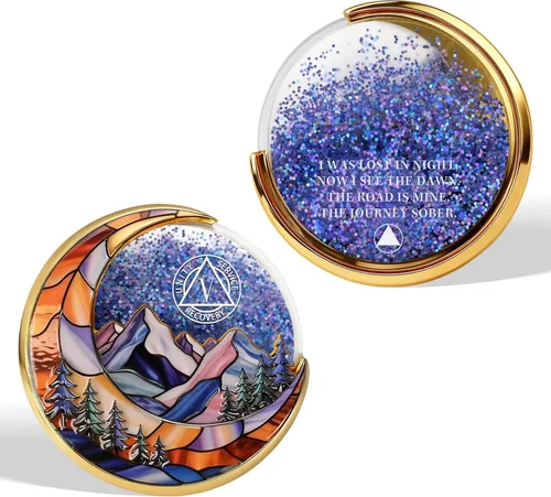 Vista 22 de Moving Sand - Moneda de sobriedad de 1 año – Moneda sobria de arena de flujo brillante, medallones de recuperación de chip AA de afirmación, regalos