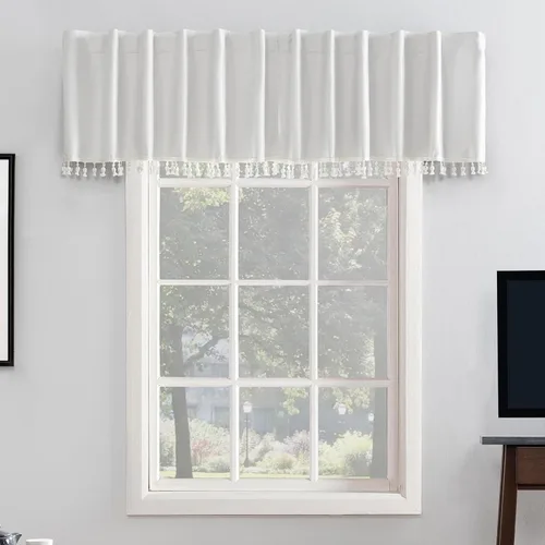 Vista 14 de Sun Zero Greyson - Valance de cortina con pestaña trasera de seda de dupioni de imitación con borlas de cuentas y aislamiento térmico total opaco