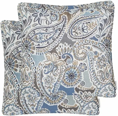 Vista 15 de Mika Home Paquete de 2 Fundas de Almohadas Decorativas Fundas de Cojines, Patrón Paisley, 18X18 Pulgadas, Azul Marrón Crema Multicolor