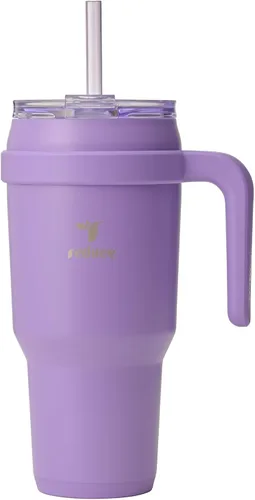 Vista 28 de REDUCE Vaso de acero inoxidable de 24 onzas con asa, con aislamiento al vacío de doble pared, tapa a prueba de sudor y popote reutilizable, mantiene