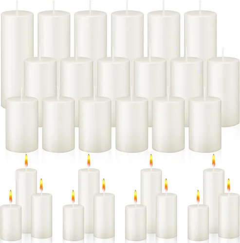 Vista 7 de MTLEE 18 velas de pilar de larga duración, sin perfume, a granel para bodas, iglesias, fiestas, spa, faroles, chimeneas, restaurantes, decoración