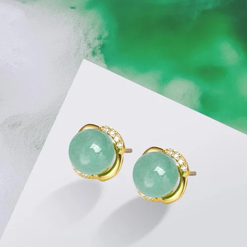 Vista 3 de Jade Earrings Studs,Green Jade Earrings for Women,925 Sterling Silver Earrings Studs for Sensitive Ears,Handmade Jade Earrings for Birthday
