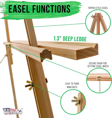 Vista 3 de US Art Supply Torrey caballete con trípode de madera, 64 pulgadas de alto x 27.5 pulgadas de ancho, para artista, con cadena ajustable (1 caballete)