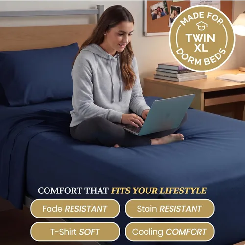 Vista 5 de Juego de sábanas Crescent Bedding de 100% algodón, extralargas, suaves y cómodas para cama de dos plazas Aqua Blue