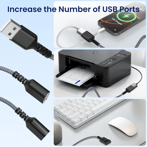 Vista 5 de Itramax Divisor USB de 1 en 2 salidas de 1 pie, concentrador extensor de doble puerto, adaptador de extensión USB macho a hembra, cargador