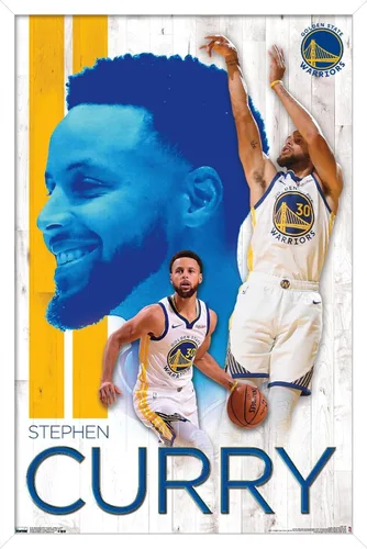 Vista 12 de Trends International NBA Golden State Warriors - Póster de pared de Stephen Curry 19, 14.725 x 22.375 pulgadas, versión enmarcada de madera