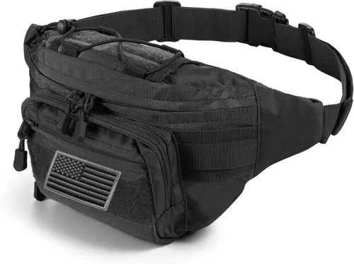 Vista 10 de FRTKK - Riñonera táctica militar con parche de bandera de EE. UU., bolsa de cintura de utilidad con correa ajustable para actividades al aire libre
