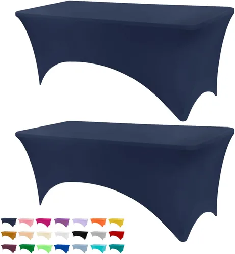 Vista 47 de BDDC - Funda de mesa ajustada de 4 pies, manteles de elastano negros, manteles elásticos lavables y resistentes a las arrugas para eventos, bodas