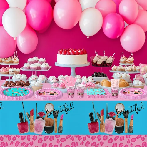 Vista 5 de Suministros de fiesta de cumpleaños de spa para niñas, decoración de fiesta de maquillaje para el día de spa, vajilla, plato de papel, taza