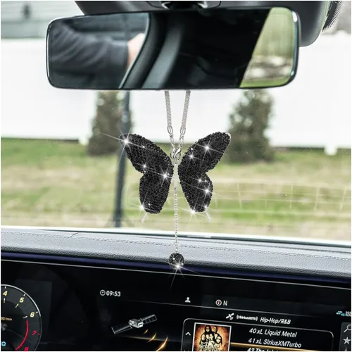 Vista 11 de zipelo Accesorios para el auto con diamante en forma de mariposa brillante, dijes de cristal para el espejo retrovisor del auto para mujeres