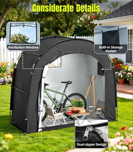 Vista 5 de Housolution Cobertizo de almacenamiento de bicicletas para 3 bicicletas, al aire libre portátil 210D Oxford grueso PU4000 cubierta impermeable