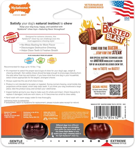 Vista 12 de Nylabone Juguete masticable original y texturizado para perros, juguetes duraderos y resistentes para masticadores agresivos, sabor a tocino