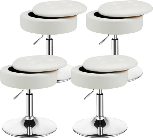 Vista 14 de COSTWAY Taburete de bar de altura de mostrador, de piel sintética copetuda de 20 a 26 pulgadas de alto, silla giratoria ajustable con bandeja