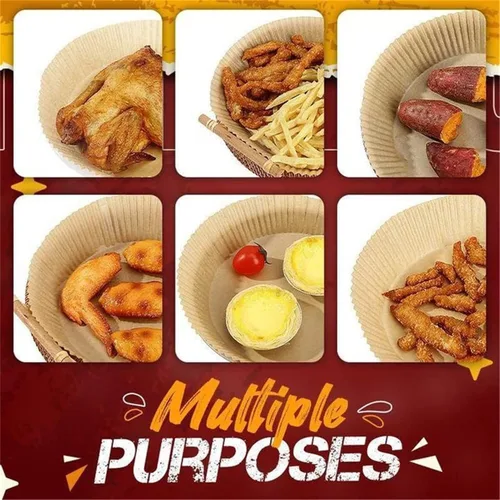 Vista 7 de Forro de papel desechable para freidora de aire, papel de pergamino natural de 7.9/6.3 pulgadas, antiadherente, desechable, para freidora de aire