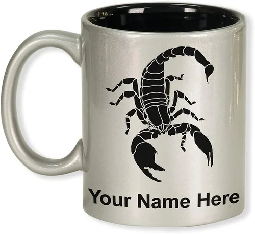 Vista 13 de LaserGram Taza de café redonda de cerámica de 11 oz, Scorpion, grabado personalizado incluido (blanco)