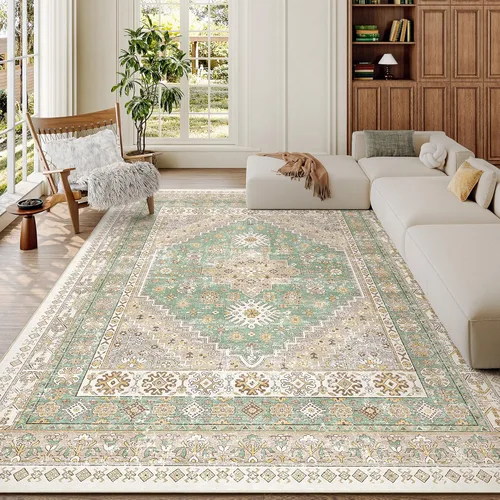 Vista 44 de zesthome Alfombras de área de 5 x 7, lavables a máquina, para sala de estar, dormitorio, resistentes a las manchas, vintage, de gran área, Beige