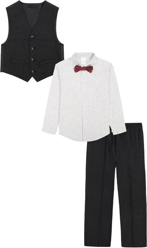 Vista 20 de Van Heusen Conjunto de traje formal de 4 piezas para niños, chaleco, pantalones, camisa de vestir con cuello y corbata