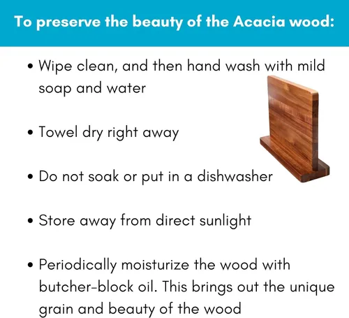 Vista 7 de BIRDROCK HOME Bloque magnético de madera para cuchillos Almacenamiento de cuchillos de madera de acacia Soporte magnético fuerte de doble cara