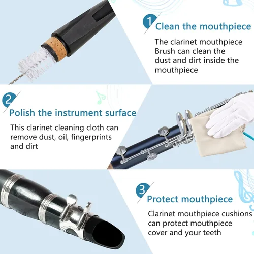 Vista 6 de Kit de limpieza de clarinete de 23 piezas, accesorios de clarinete, kit de limpiador de clarinete todo en uno, kit de mantenimiento para clarinete