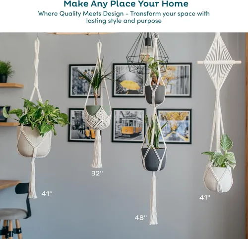 Vista 7 de Nook Theory Paquete de 4 Colgadores de Macramé para Plantas con 8 Ganchos - Macetas Colgantes para Plantas de Interior, Colgadores de Macramé Boho