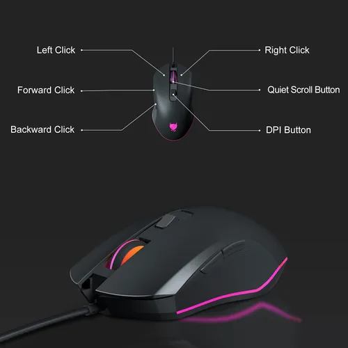 Vista 5 de Tmd Touch Redimp - Mouse para juegos con cable para PS4 Xbox One PC y laptop juegos y trabajo botones laterales y luces LED retroiluminadas negro
