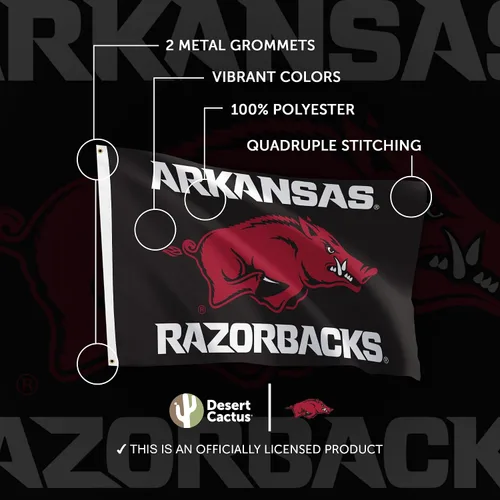 Vista 4 de Desert Cactus Bandera Razorbacks de la Universidad de Arkansas 3x5 para Negro