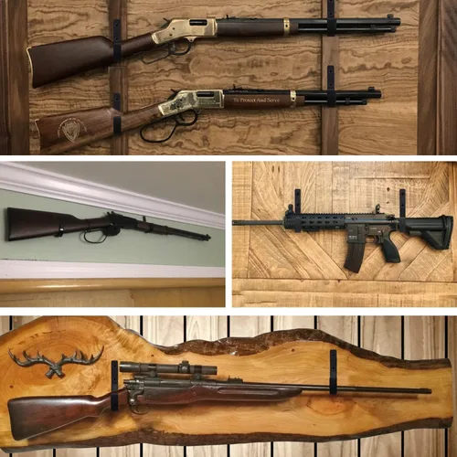 Vista 6 de Poskad Soporte de pared para pistola, ganchos horizontales para rifle para cualquier rifles, escopetas y arco de tiro con arco, acero resistente