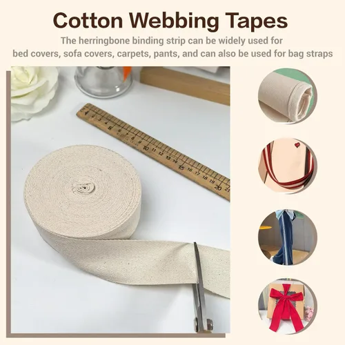 Vista 6 de PAMIR TONG Cinta de sarga de algodón blanco natural de 2 pulgadas para coser, encuadernación al sesgo de 15 yardas, decoración del hogar, correas