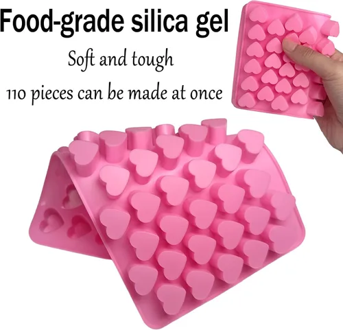 Vista 3 de 2 moldes de silicona con forma de corazón, moldes de gomitas, silicona antiadherente de grado alimenticio, para hornear caramelos de chocolate