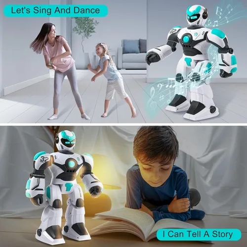Vista 5 de Robot de juguete RC para niños, robot de control remoto, sensor de gestos inteligente, recargable y programable, robot para caminar, bailar, cantar
