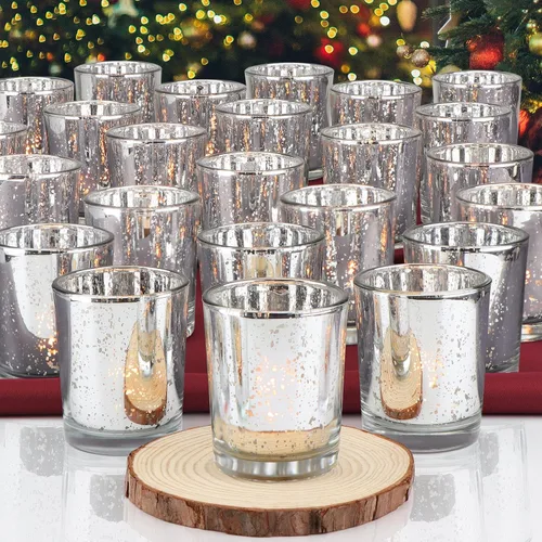 Vista 8 de DEVI Portavelas votivas doradas, 24 unidades, candelabros de cristal de mercurio, centros de mesa de boda dorados para decoración de mesa