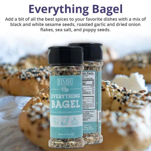 Vista 5 de Everything Bagel Spice Blend de HMR, mezcla de condimentos con semillas de sésamo y amapola, ajo seco y cebolla, sal marina, botella agitadora