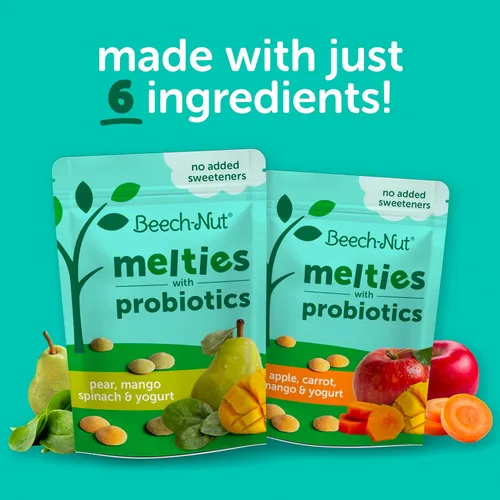 Vista 3 de Beech-Nut Probiotic Melties - Bocadillos derretidos para bebés y niños pequeños, yogur de manzana, zanahoria y mango, 1 onza (paquete de 7)