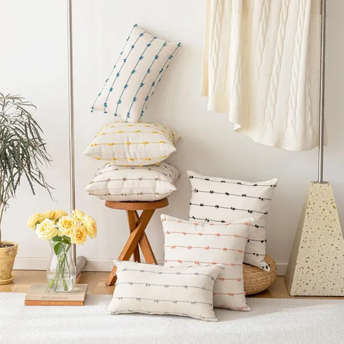 Vista 5 de YEENAASY Fundas de Cojines Decorativos Boho 16x16 Juego de 2 Modernas Estilo Granja Funda de Cojín Decorativa con Mechones Fundas de Almohadas