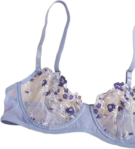 Vista 4 de Lilosy Conjunto de lencería sexy floral bordado de malla con aros