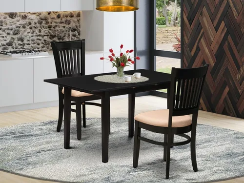 Vista 2 de East West Furniture NFVA3-BLK-C - Juego de comedor de 3 piezas que contiene una mesa de comedor rectangular con hojas de mariposa y 2 sillas