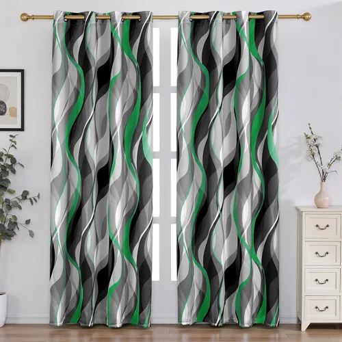 Vista 15 de weesire - Cortinas opacas azules y grises modernas con rayas decorativas, 100% bloqueo de luz, oscurecimiento con ojales, cortina azul para sala