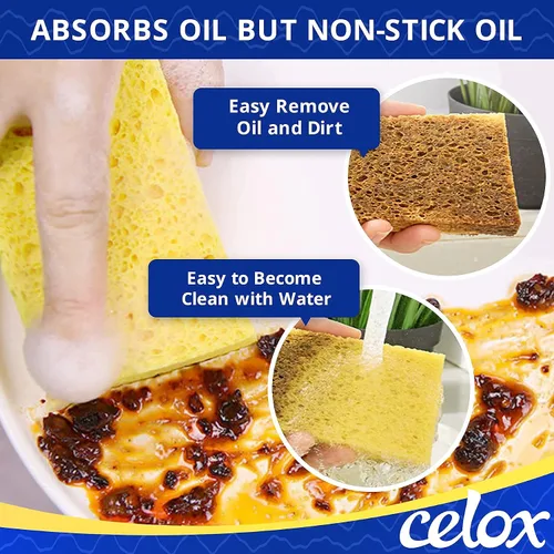 Vista 3 de CELOX Paquete de 24 esponjas de cocina duraderas, esponjas de pulpa de madera natural para platos, esponja de celulosa absorbente a granel