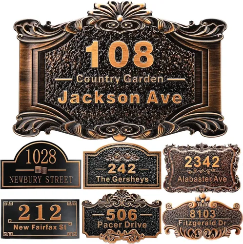 Vista 26 de Placa personalizada de dirección de casa de 12 pulgadas, números fundidos para exteriores, placa de señal de dirección personalizada con nombre